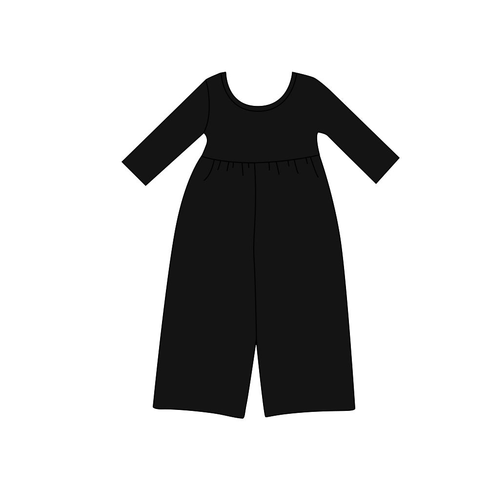 8.13 Preorder KidsGirls Black  Long Sleeve Elastic Waist Wide Leg Jumpsuit