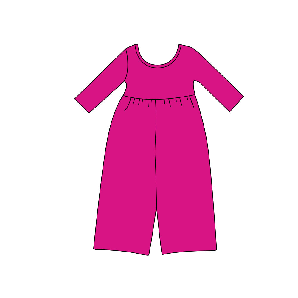 8.13 Preorder Kids Girls Fuchsia Long Sleeve Elastic Waist Wide Leg Jumpsuit