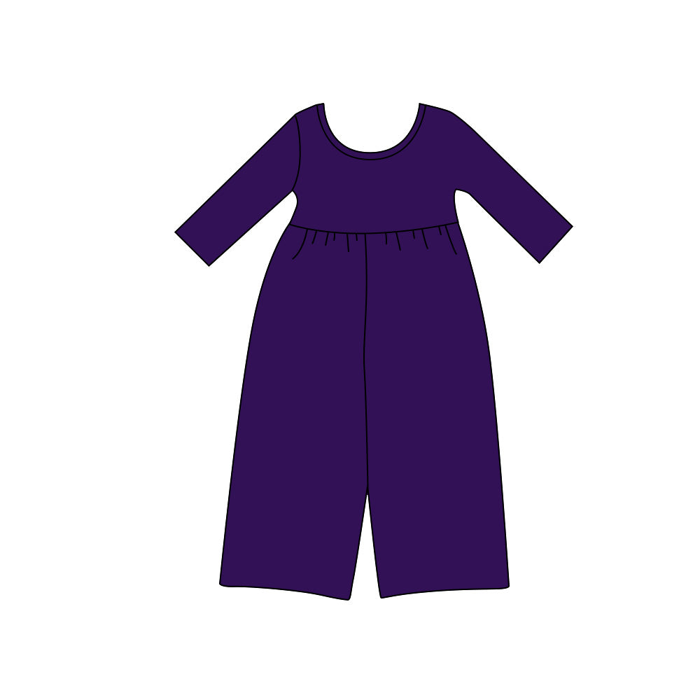 8.13 Preorder Kids Girls Purple Long Sleeve Elastic Waist Wide Leg Jumpsuit