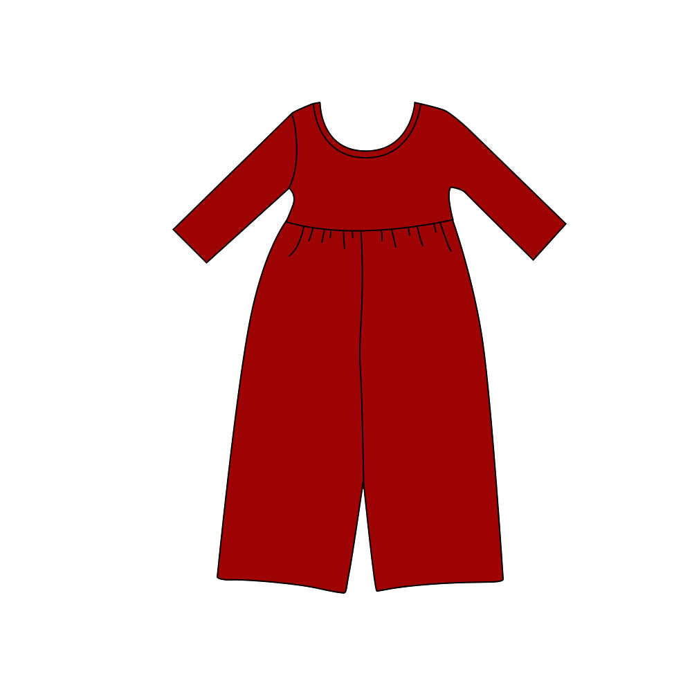 8.13 Preorder Kids Girls Burgundy Long Sleeve Elastic Waist Wide Leg Jumpsuit