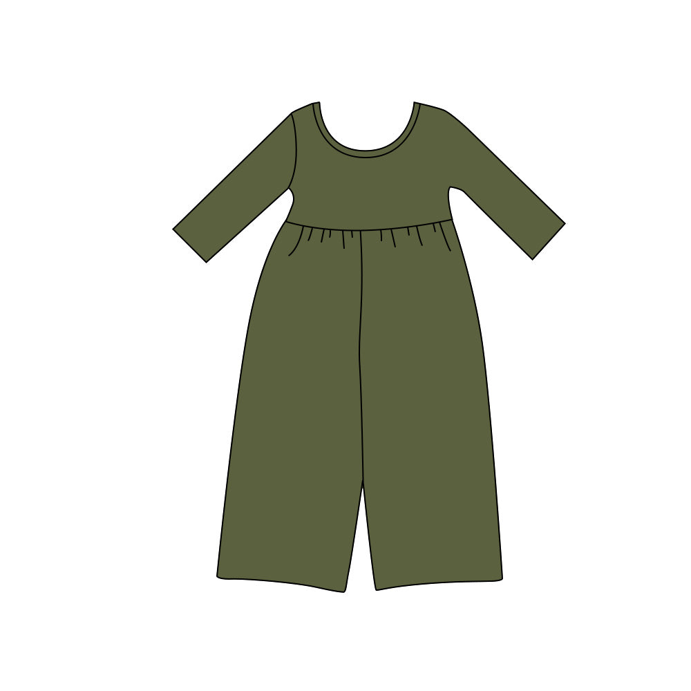 8.13 Preorder Kids Girls Olive Green Long Sleeve Elastic Waist Wide Leg Jumpsuit