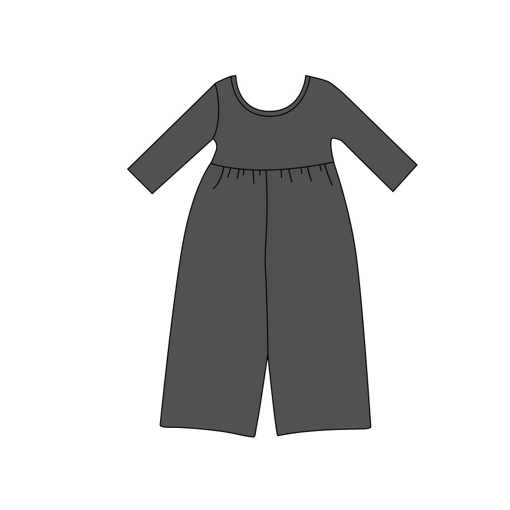 8.13 Preorder Kids Girls Grey Long Sleeve Elastic Waist Wide Leg Jumpsuit