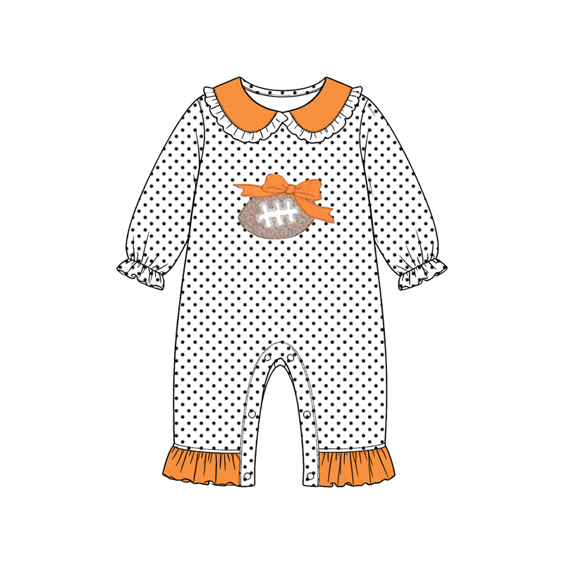 8.14 LR3298 Preorder Football Bow Dots Print Baby Girls Fall Romper