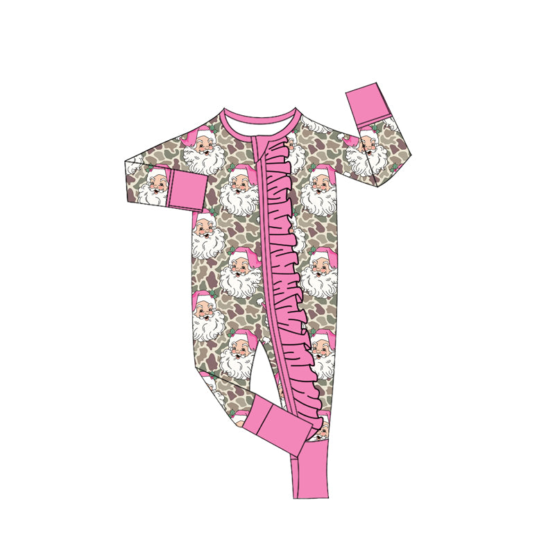 8.19 LR3305 Preorder Santa Camo Print Baby Girls Christmas Zipper Sleeper Romper