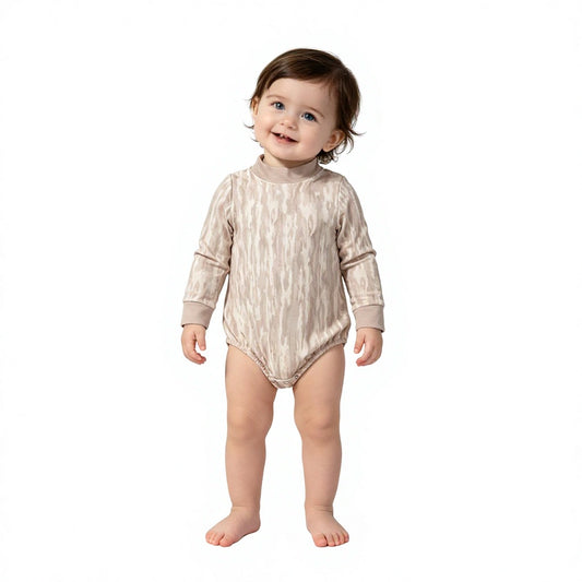LR3306 Realtree Camo Olive Trim Baby Girls Mock Neck Yoga Romper