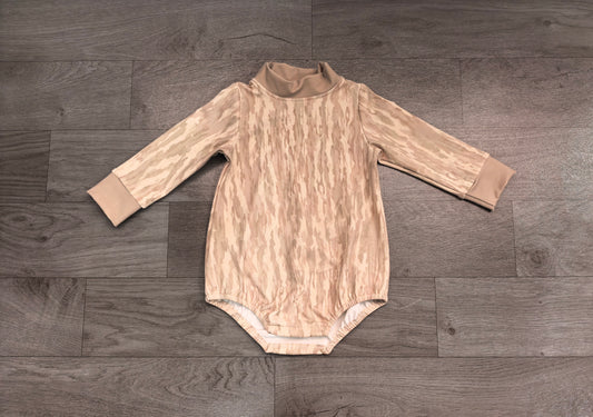 8.20 LR3306 Preorder Baby Girls Camo Olive Trim Mock Neck Romper