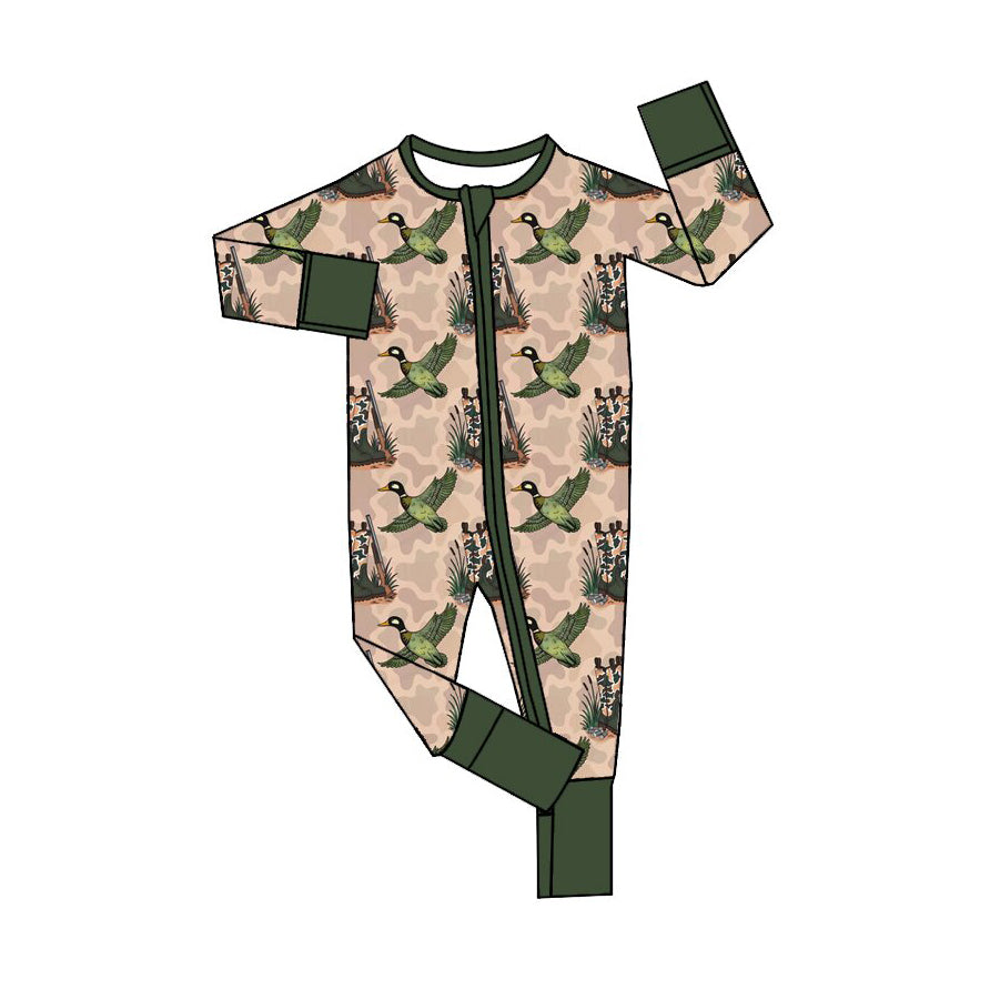 8.22 LR3309 Preorder Duck Camo Print Baby Boys Hunting Zipper Sleeper Romper