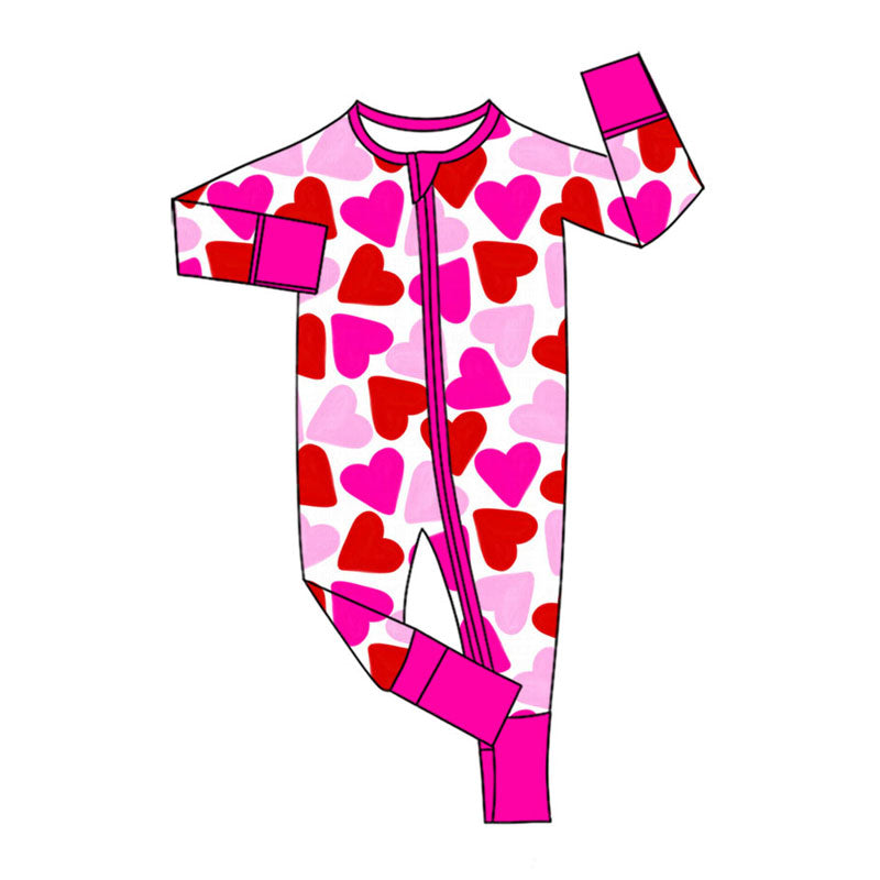 8.26 LR3311 Preorder Baby Girls Heart Long Sleeve Zipper Romper