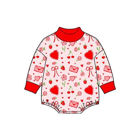 8.27 LR3315 Preorder Hearts Bows Flowers Print Baby Girls Valentine's Day Mocknecks Romper
