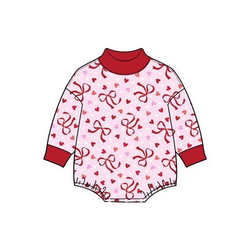 8.27 LR3318 Preorder Hearts Bows Print Baby Girls Valentine's Day Mocknecks Romper
