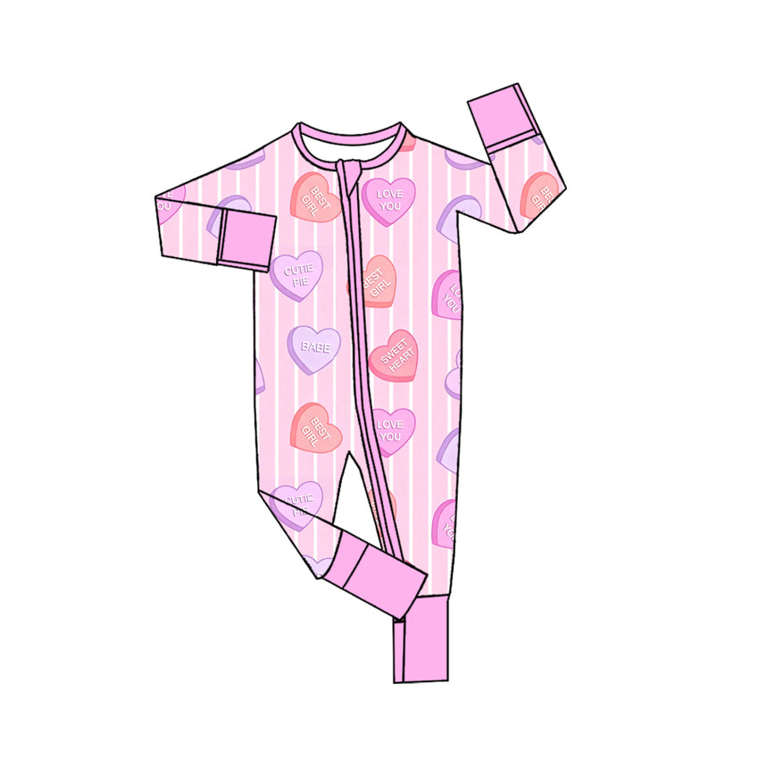 8.26 LR3325 Preorder Baby Girls Heart Candy Long Sleeve Zipper Romper