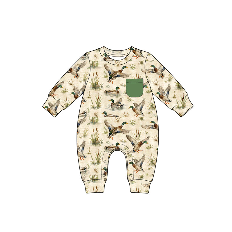 8.29 LR3327 Preorder Duck Print Baby Boys Pocket Romper