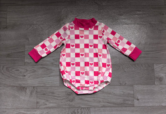 9.11 LR3337 Preorder Baby Girls Valentines Heart Checked Long Sleeve Romper