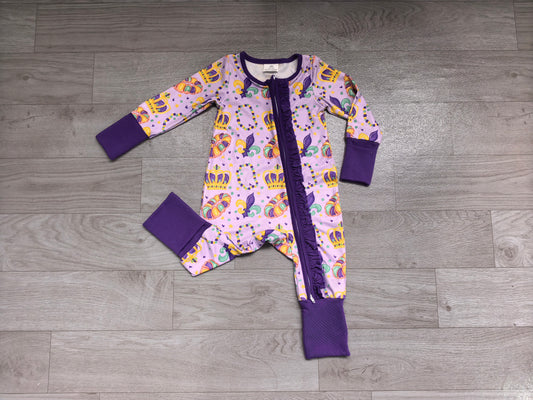 9.14 LR3341 Preorder Donut Anchor Print Baby Mardi Gras Zipper Sleeper Romper