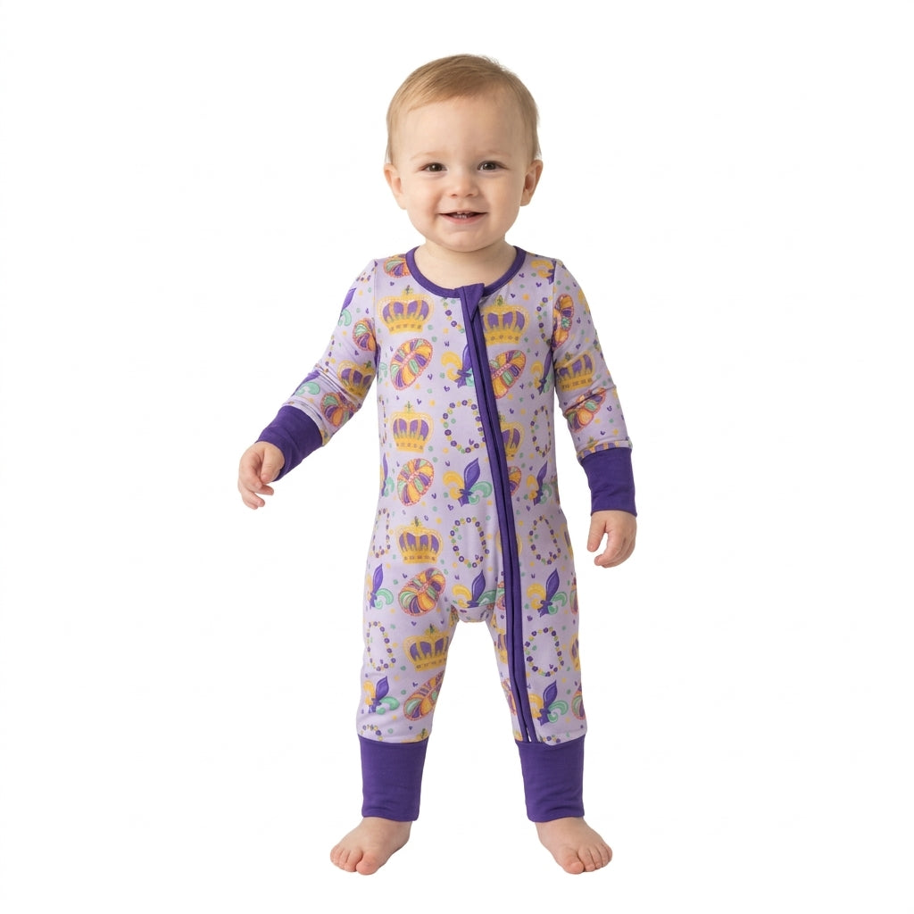 LR3341 Donut Anchor Print Baby Mardi Gras Zipper Sleeper Romper
