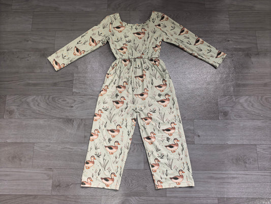 9.15 LR3348 Preorder Duck Print Pockets Girls Straight Jumpsuits