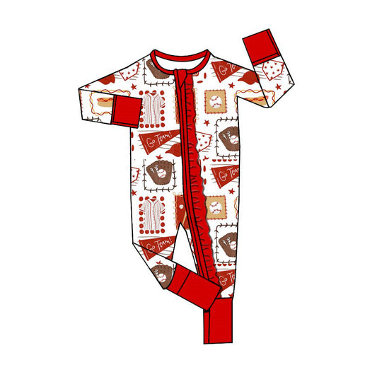 9.29 LR3375 Preorder Baby Girls Go Team Baseball Zipper Romper