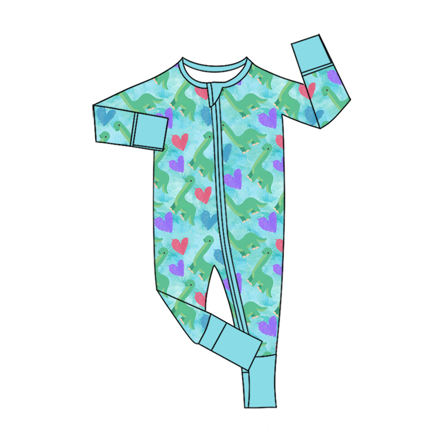 9.30 LR3377 Preorder  Baby Boys Heart Dinosaur Zipper Sleeve Romper