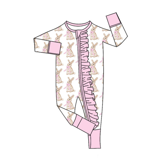 9.30 LR3380 Preorder Baby Girls Easter Rabbit Long Sleeve Zipper Romper