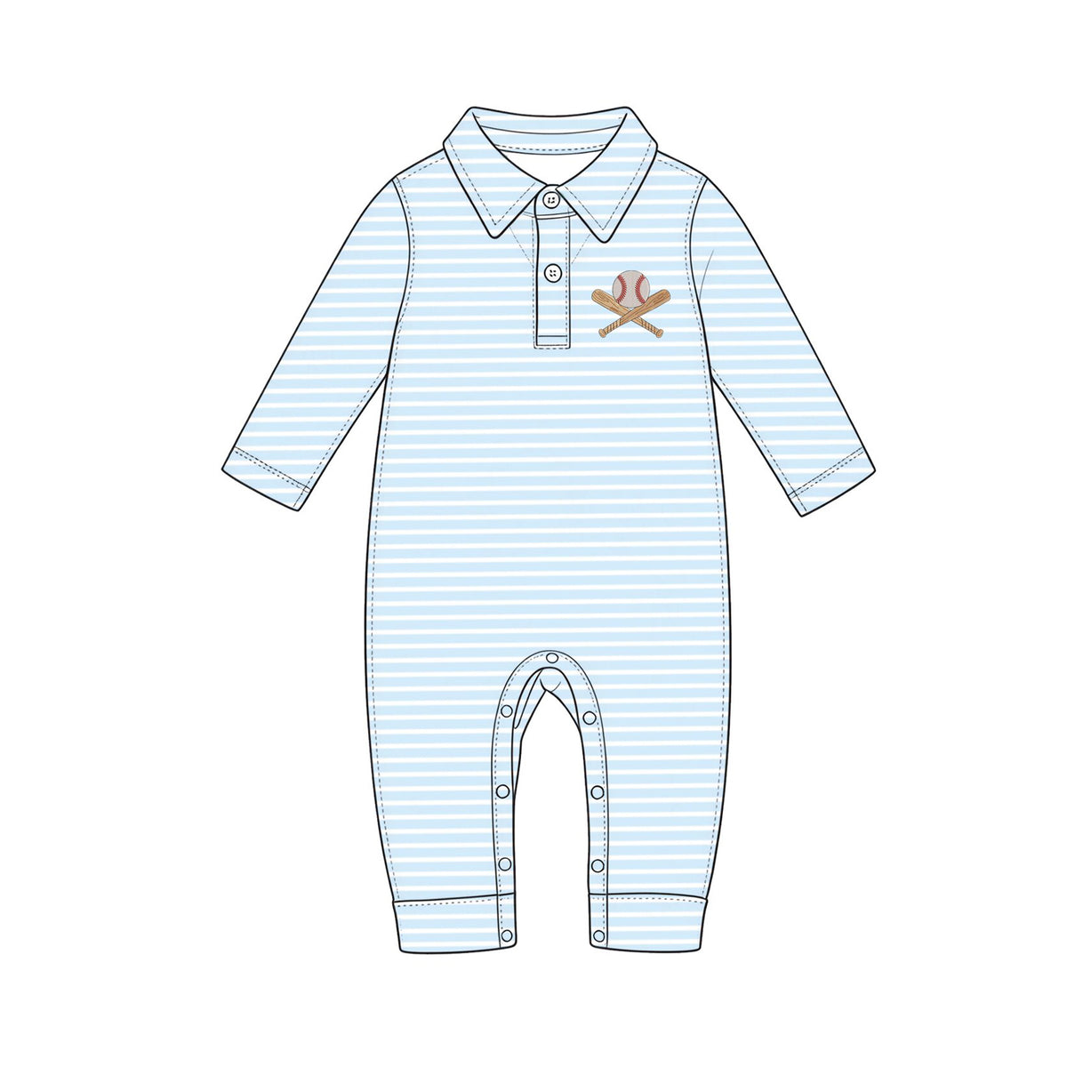 9.30 LR3381 Preorder Baby Boys Baseball Blue Striped Long Sleeve Shirt Romper
