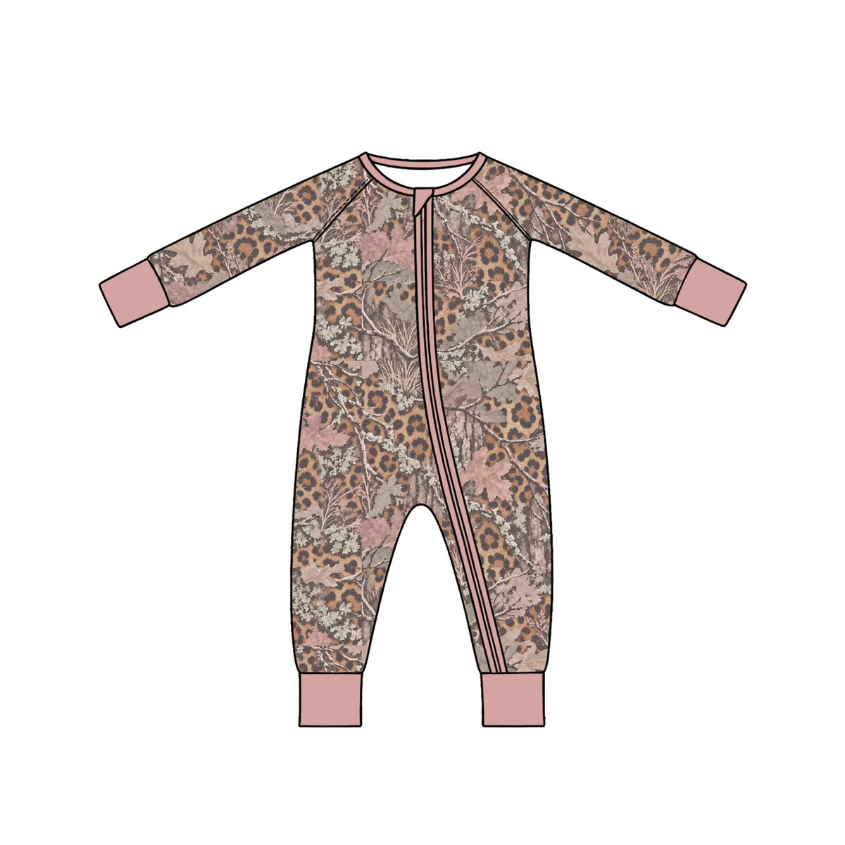 10.10 LR3387 Preorder Branch Leopard Print Baby Girls Zipper Sleeper Romper