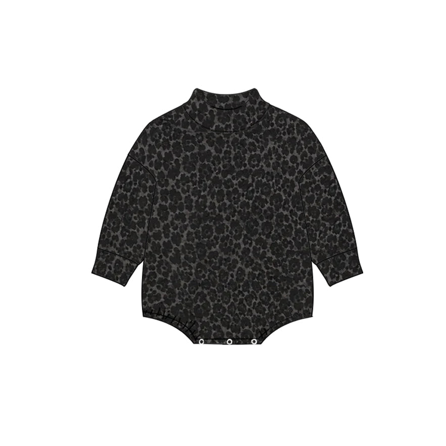 10.13 LR3392 Preorder Black Leopard Print Baby Girls Mock Neck Romper