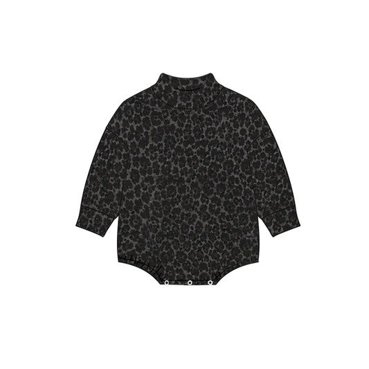 10.13 LR3392 Preorder Black Leopard Print Baby Girls Mock Neck Romper