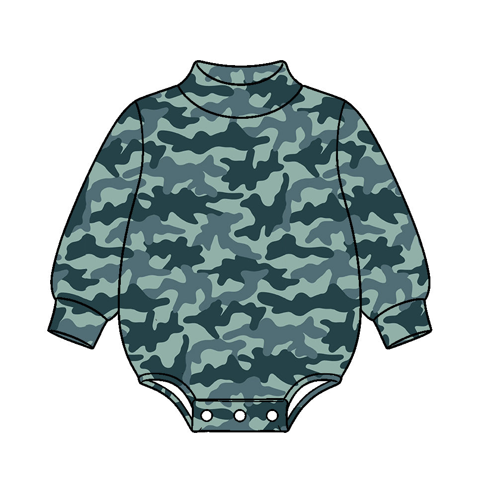 10.17 LR3395 Preorder Sage Green Camo Print Baby Mock Neck Long Sleeve Romper