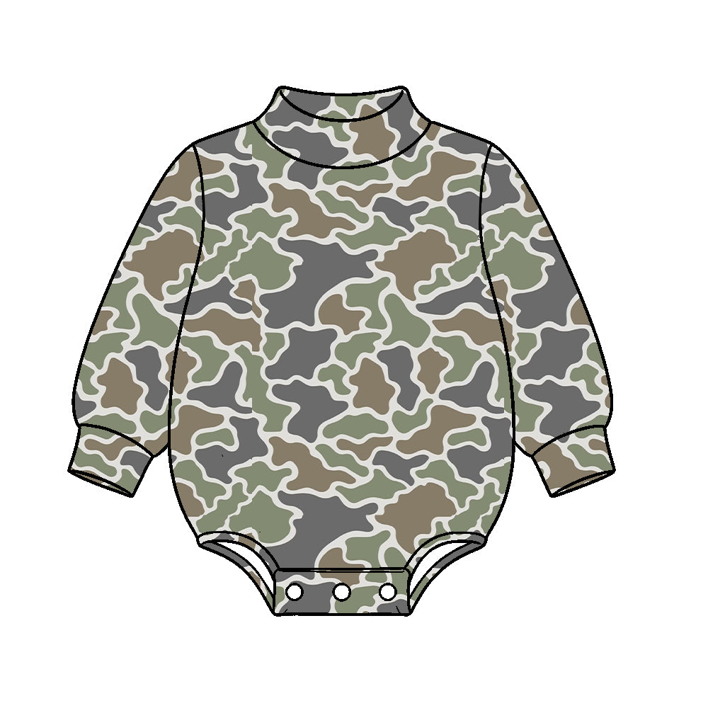 10.17 LR3397 Preorder Green Grey Brown Camo Print Baby Mock Neck Long Sleeve Romper