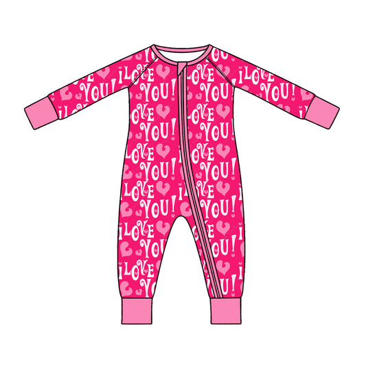 10.19 LR3409 Preorder LOVE YOU Heart Print Baby Girls Valentine's Day Zipper Sleeper Romper