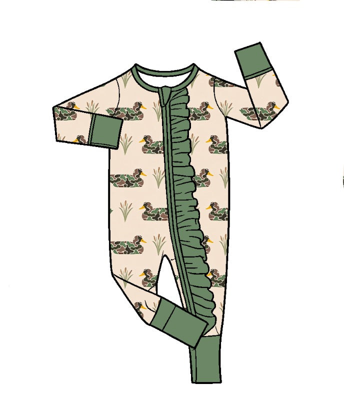 10.21 LR3412 Baby Girls Camo Mallard Duck Long Sleeve Zipper Romper