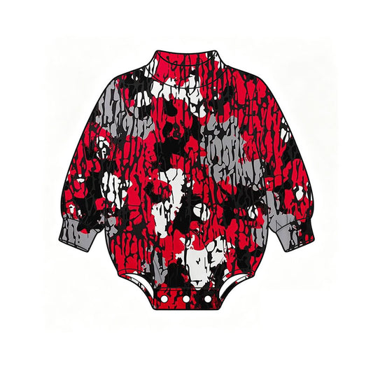 10.23 LR3416 Preorder Red Grey Black Camo Print Baby Mock Neck Long Sleeve Romper