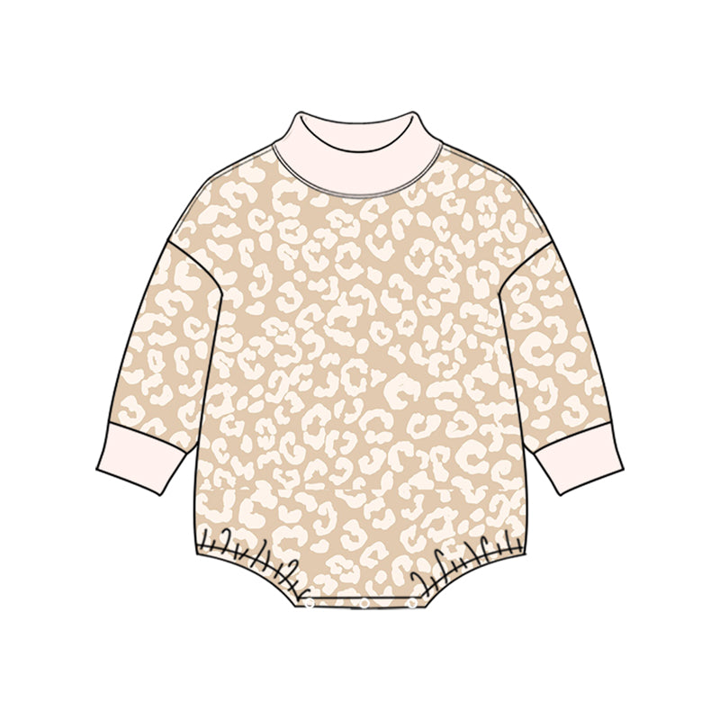 10.27 LR3427 Preorder  Baby Girls khaki Leopard Long Sleeve Romper