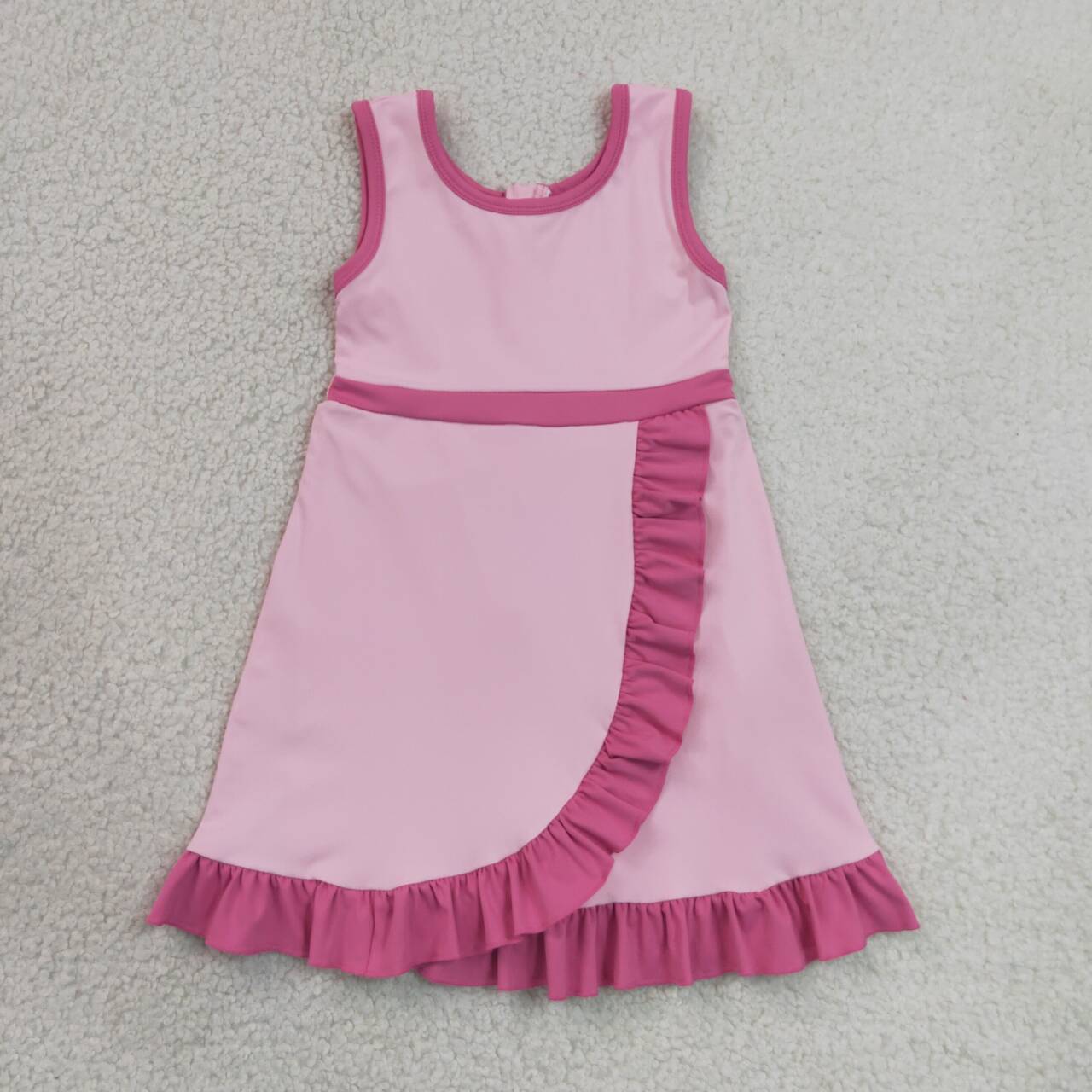 GSD4152 Pink Girls Sleeveless Ruffle Yoga Zipper Dress