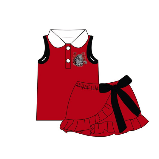 (Custom Design Preorder MOQ 5) Teams Lake Belton Broncos Top Black Bows Skort Girls Summer Yoga Clothes Set