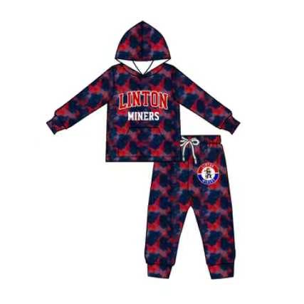 (Custom Design Preorder MOQ 5) Teams Linton Miners Blue Red Camo Hoodie Top Pockets Pants Kids Clothes Set