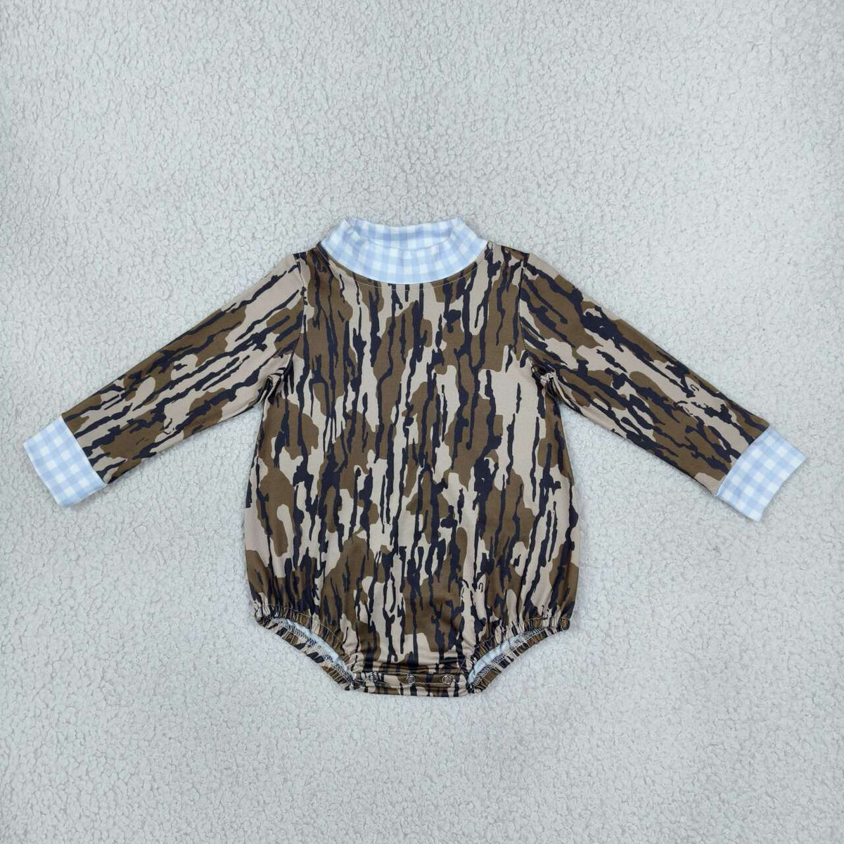 LR3279 Camo Baby Mock Neck Long Sleeve Bubble Romper