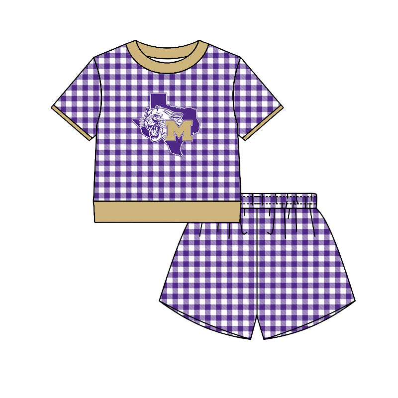 (Custom Design Preorder MOQ 5) Teams Mart Lions Top Purple Checkerd Shorts Mommy and Me Summer Yoga Clothes Set