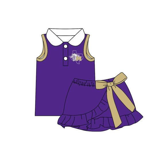 (Custom Design Preorder MOQ 5) Teams Mart Panthers Top Gold Bows Skort Girls Summer Yoga Clothes Set