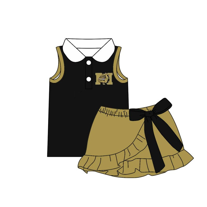 (Custom Design Preorder MOQ 5) Teams McGregor Bulldogs Top Black Bows Skort Girls Summer Yoga Clothes Set