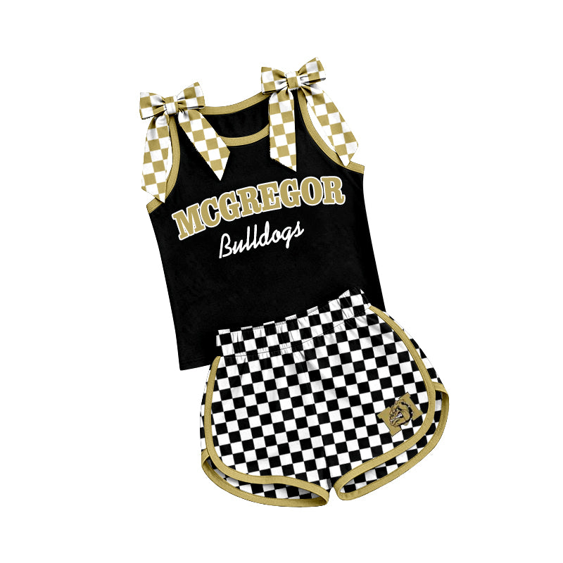 (Custom Design Preorder MOQ 5) Teams McGregor Bulldogs Bows Vest Top Checkerd Shorts Mommy and Me Summer Yoga Clothes Set