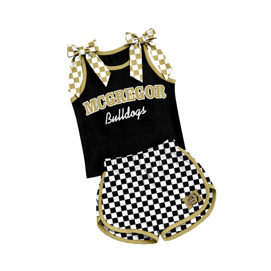 (Custom Design Preorder MOQ 5) Teams McGregor Bulldogs Bows Vest Top Checkerd Shorts Mommy and Me Summer Yoga Clothes Set