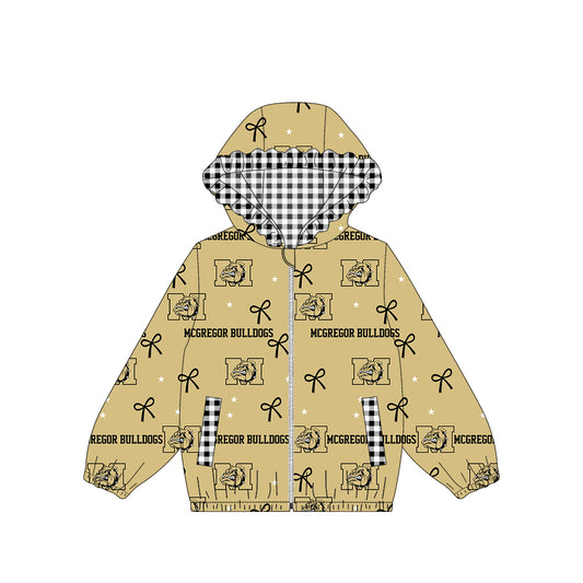 (Custom Design Preorder MOQ 5) Teams Mcgregor Bulldogs Bows Stars Print Girls Pockets Zipper Ruffle Hoodie Yoga Jacket Top