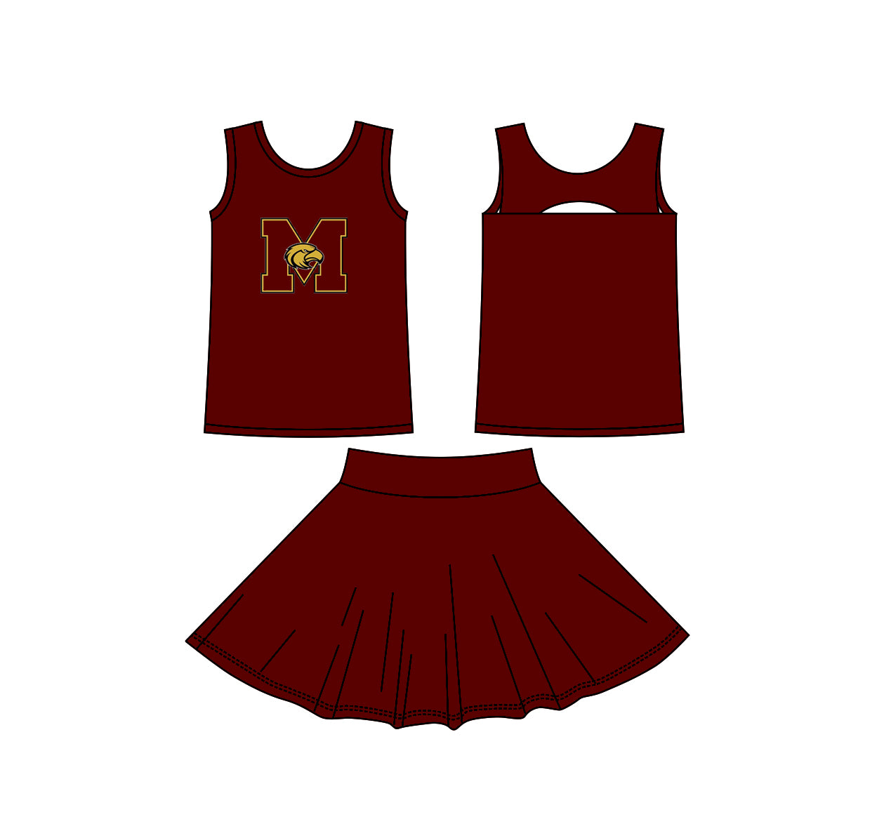 (Custom Design Preorder MOQ 5) Teams Milano Eagles Wine Tank Top Skort Girls Summer Yoga Clothes Set