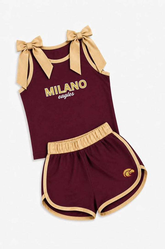 (Custom Design Preorder MOQ 5) Teams Milano Eagles Khaki Bows Vest Top Shorts Mommy and Me Summer Yoga Clothes Set