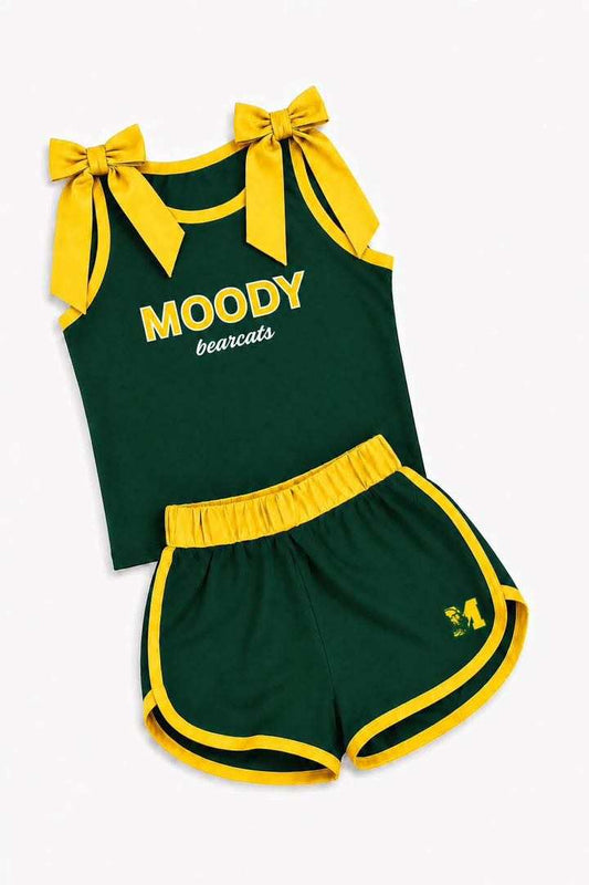 (Custom Design Preorder MOQ 5) Teams Moody Bearcats Yellow Bows Vest Top Shorts Mommy and Me Summer Yoga Clothes Set