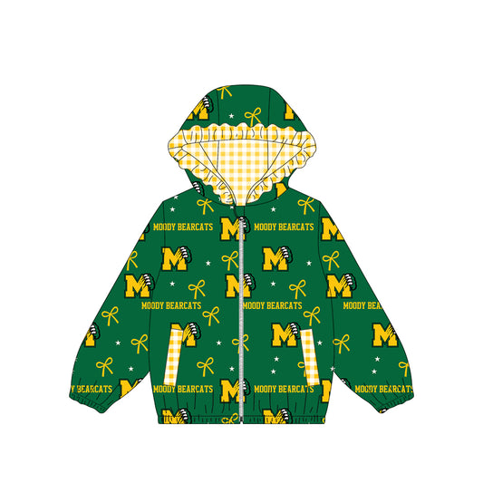 (Custom Design Preorder MOQ 5) Teams Moody Bearcats Bows Stars Print Girls Pockets Zipper Ruffle Hoodie Yoga Jacket Top