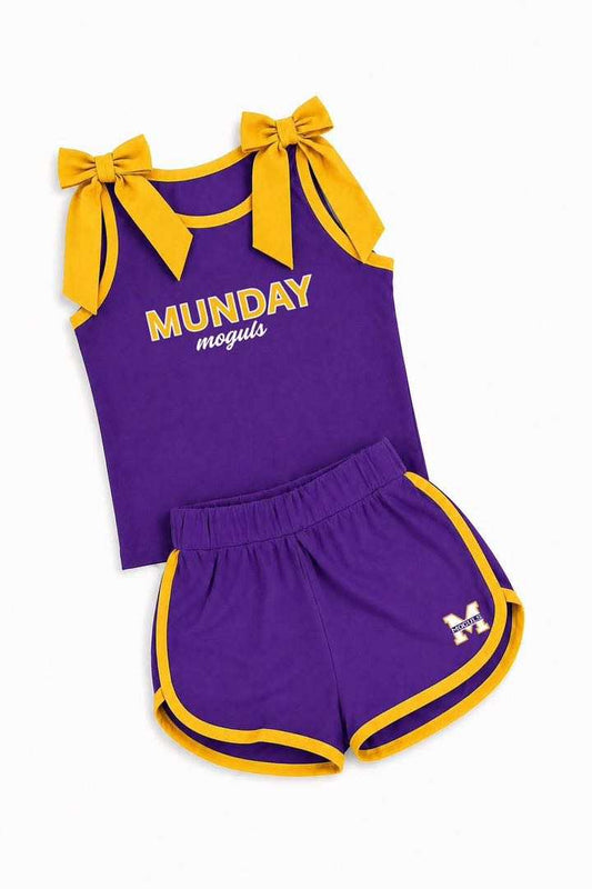(Custom Design Preorder MOQ 5) Teams Munday Moguls Yellow Bows Vest Top Shorts Mommy and Me Summer Yoga Clothes Set