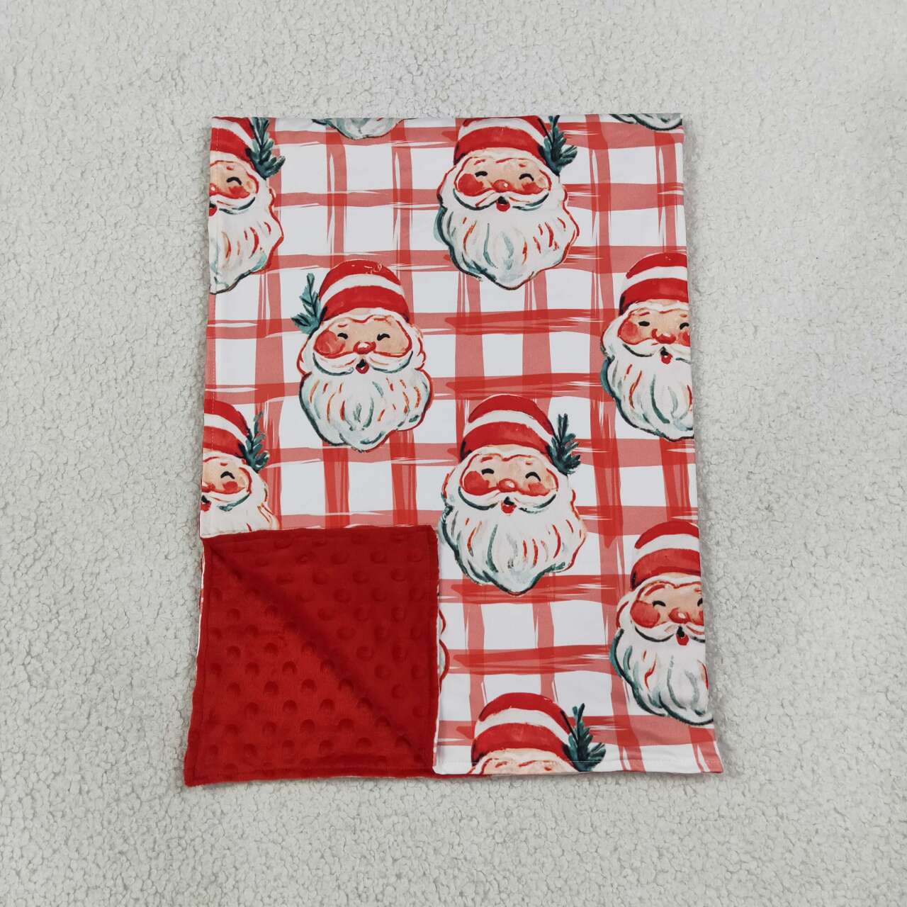 BL0265 Santa Checkered Print Baby Girls Christmas Blanket