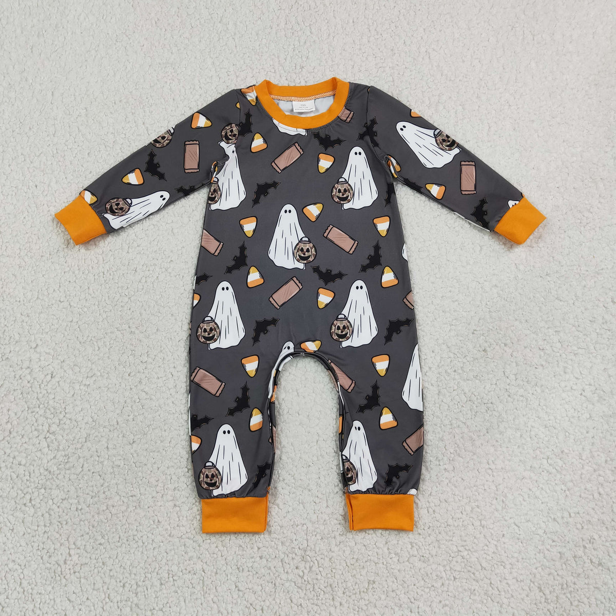 LR3241 Ghost Bat Candy Baby Boys Halloween Long Sleeve Romper